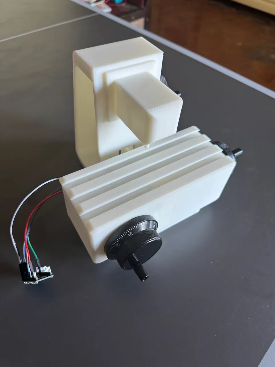 The controller from above with the encoder wiring and microcontroller board visible